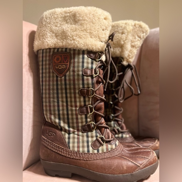 UGG Shoes - UGG Checkered Lace-Up Boots with Shearling